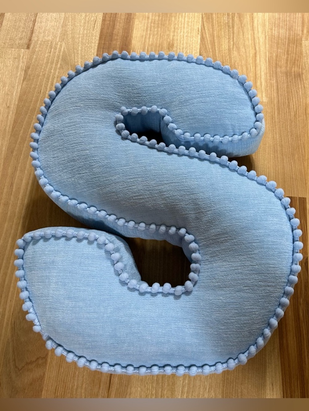 Blue “S” Letter Pom Pom Pillow